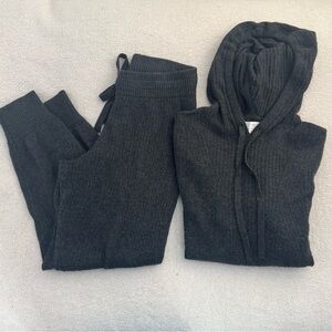 Spiritual Gangster Houston Rib Knit Hoodie & Jogger Set XS Dark Gray